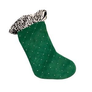 Green Christmas Stocking with Zebra Trim and Rhinestones NWOT